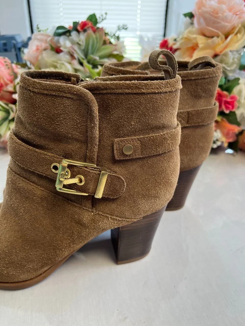 Franco Sarto Dorinda Suede Buckle Ankle Boots 8.5M